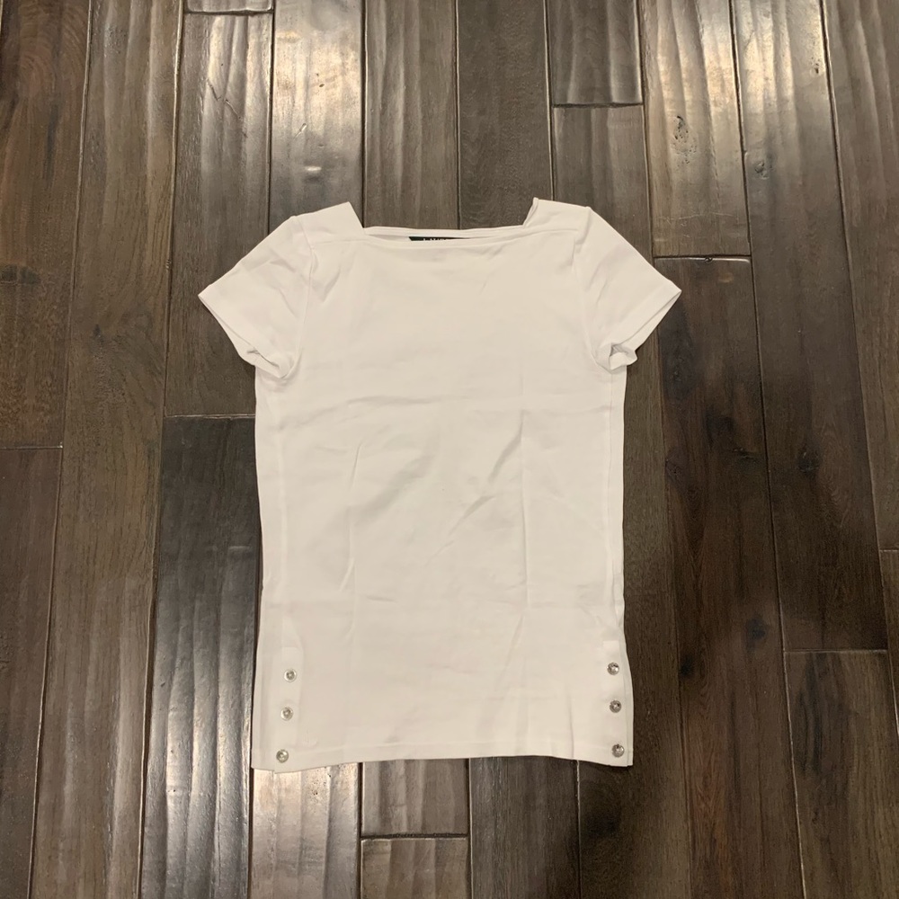 Lauren Ralph Lauren White T-Shirt w Button Detail
